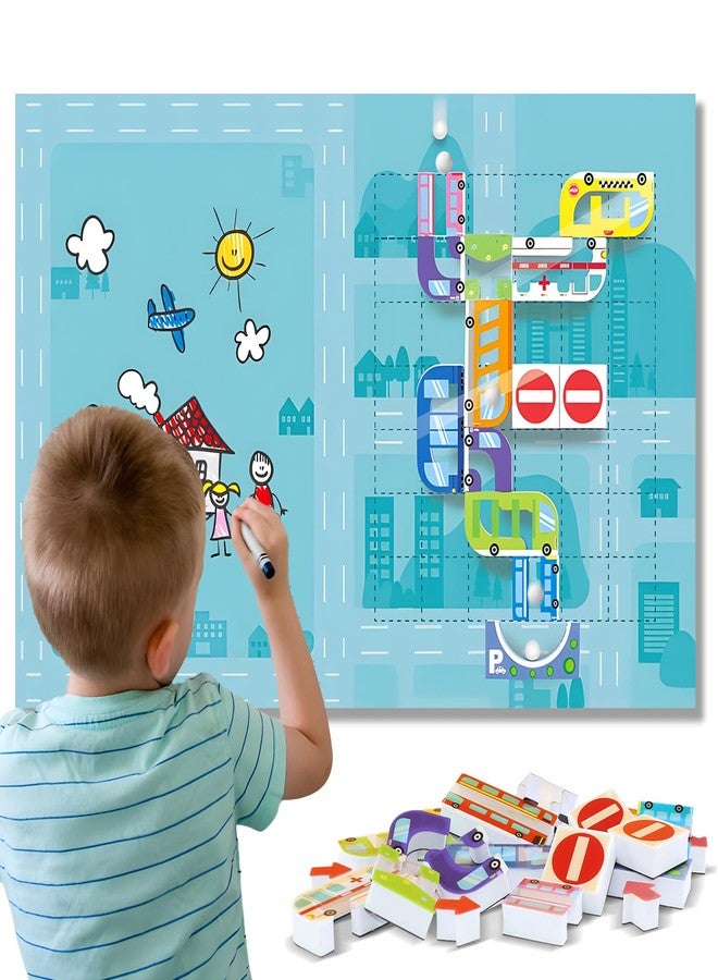 ROHSCE Marble Run for Kids, Vertical Magnetic Marble Maze Track with Doodle Board & Residue-Free Nano-Adhesive, STEM Explorers Brain Teaser Toy for Boys Girls Ages 3-12, Creative Thinking Games Gifts - Image 1